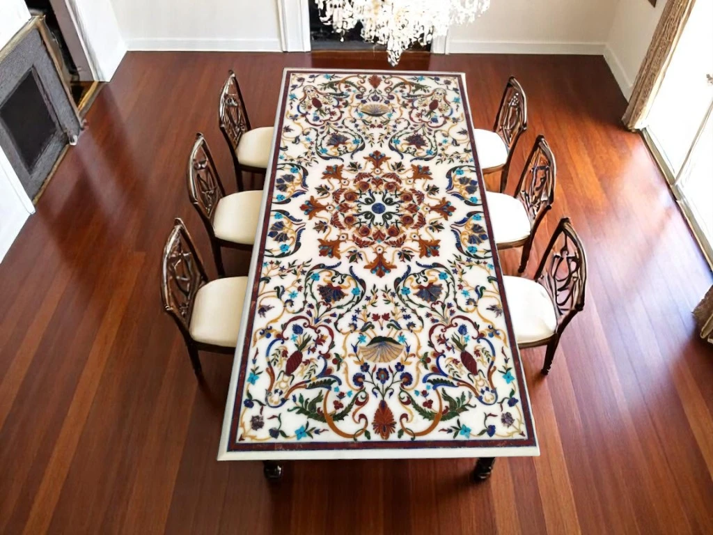 Rectangular White Marble Dining Room Table - Elevate Your Dining Space 
